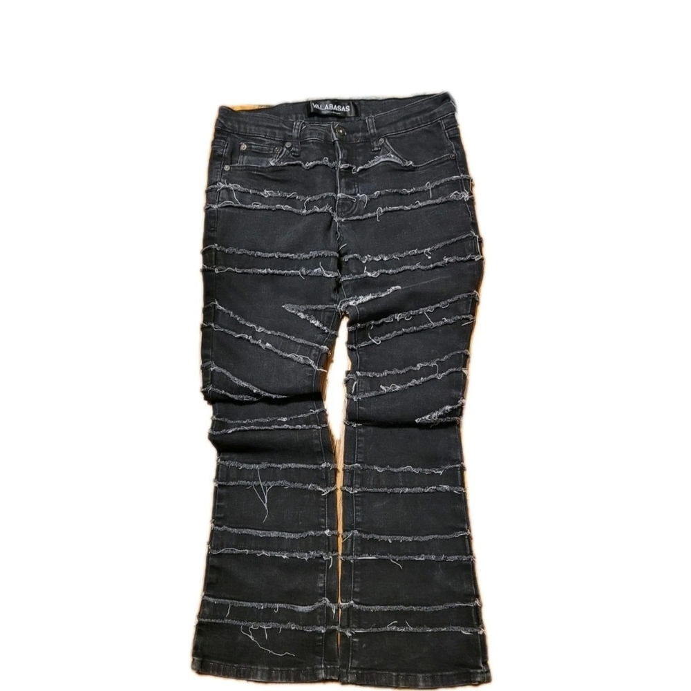 Valabasas Mens Stacked Distressed Frayed Black Denim Jeans Sz 30 Grunge Revival